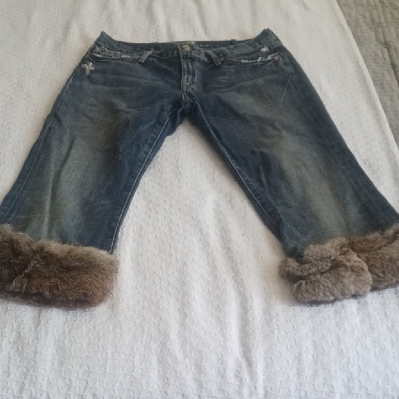 7 For All Mankind Denim - Women's Blue Jeans with Fur Trim